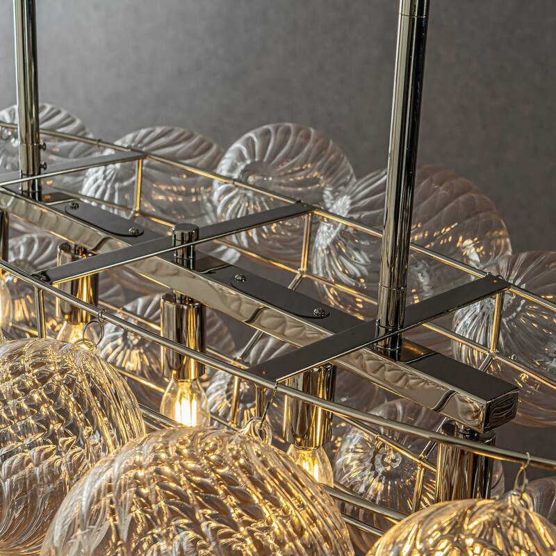 Glam 5-Light 43'' Modern Dining Room Chandelier with Hand-Blown Textured Clear Glass Globes and Chrome Finish - W21''
