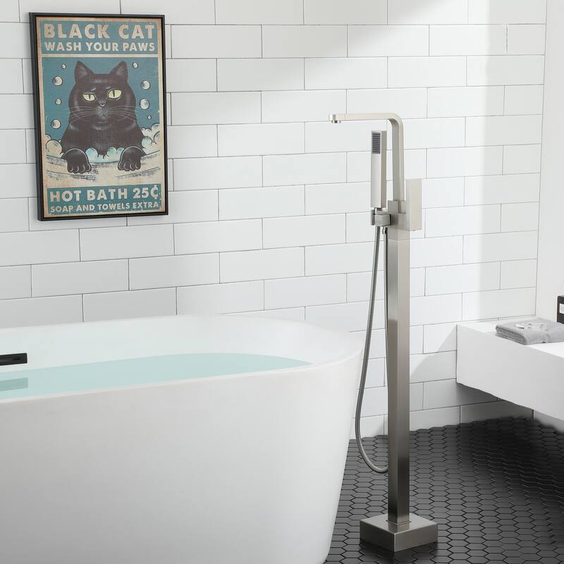 Freestanding Bathtub Faucet, Floor Mount Bathtub Filler with Handheld Shower