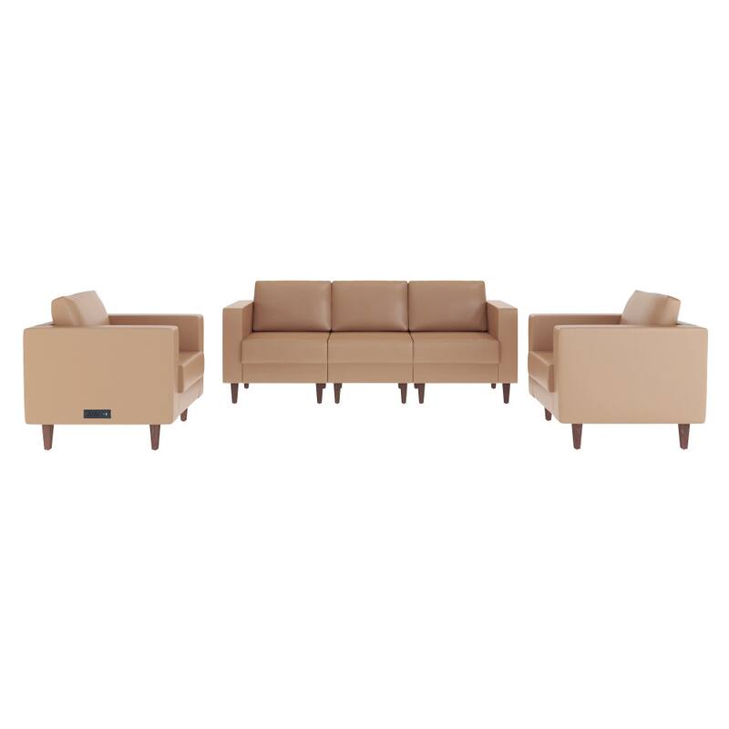 3 PC Commercial Seating Set with Outlets/USB/USB-C Ports - 33"W x 31.25"D x 32.5"H - Cognac