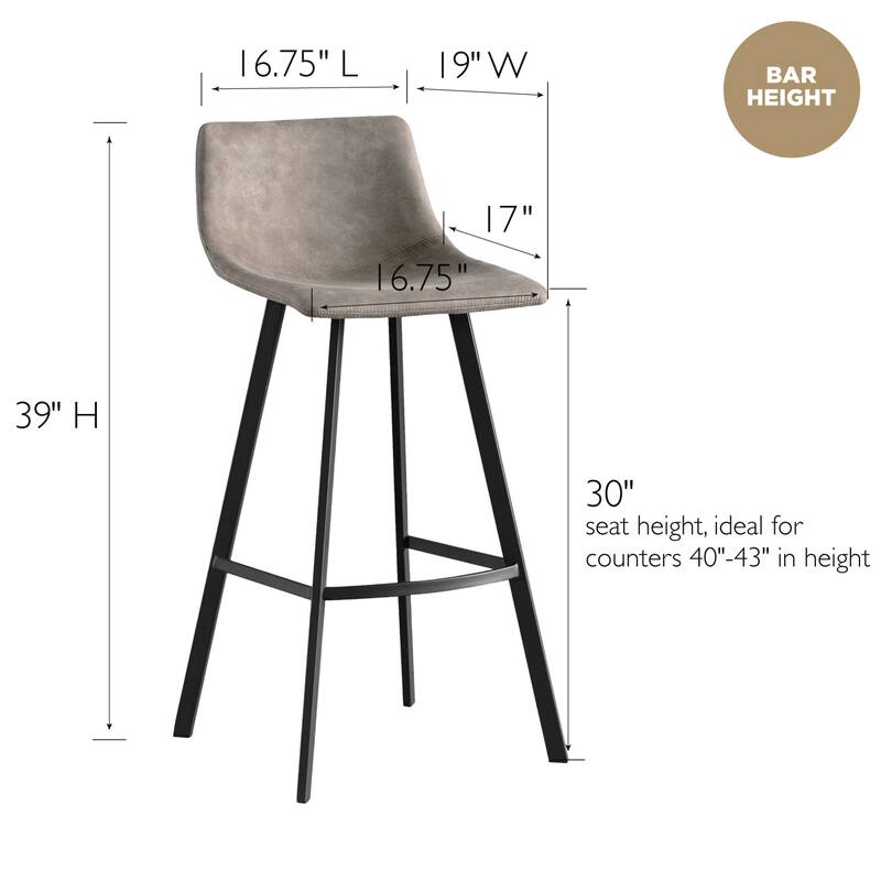 Leick Home Upholstered Steel Base Microfiber Bar Stool Set of 2 - N/A