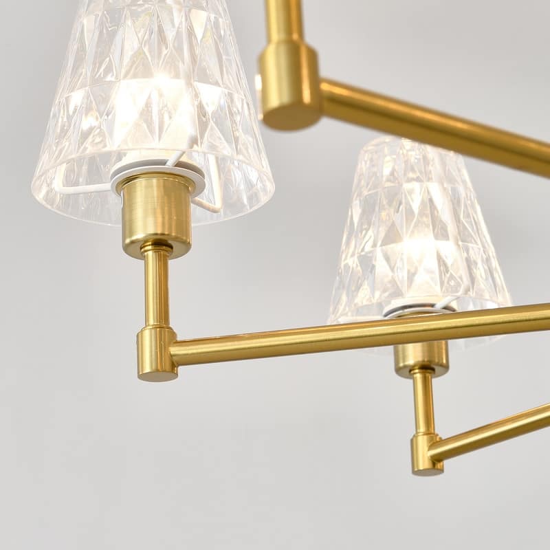 Adjustable Brass Chandelier Modern Mid-Century Pendant Light with Glass Shades for Dining Room Kitchen Island
