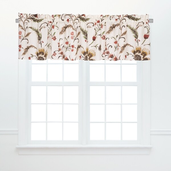 Set of 2 Red and Brown Autumn Bloom Valance Curtains with Rod Sleeve 72" - N/A
