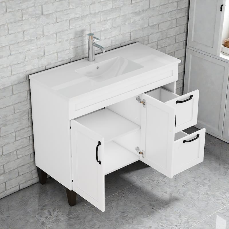 39.8" Bathroom Vanity with Sink Combo, 2 Doors and 2 Large Drawers, Soft-Close Cabinet with Black Hardware