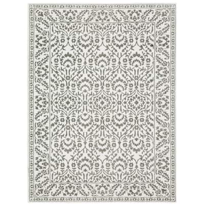 Style Haven Marciana Two-Tone Botanical Grey/ White Power Loom Rug.