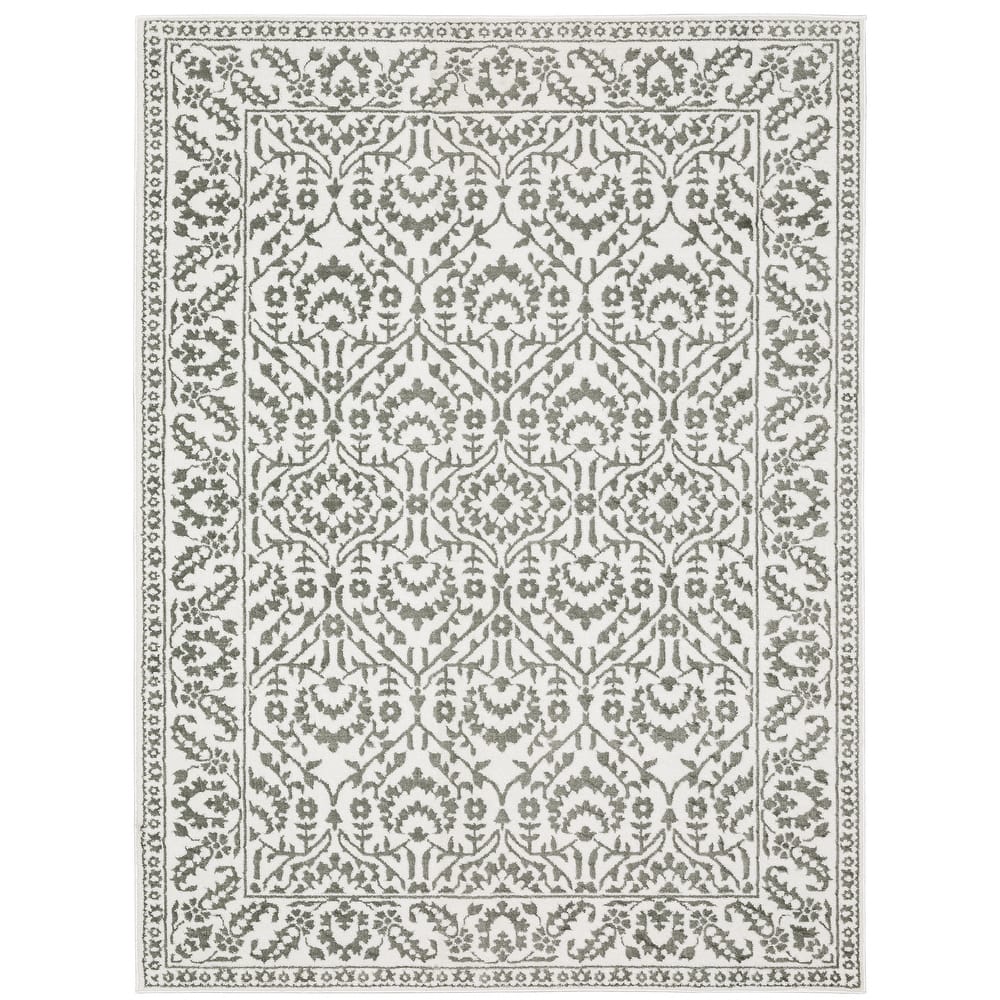 Style Haven Marciana Two-Tone Botanical Grey/ White Power Loom Rug.