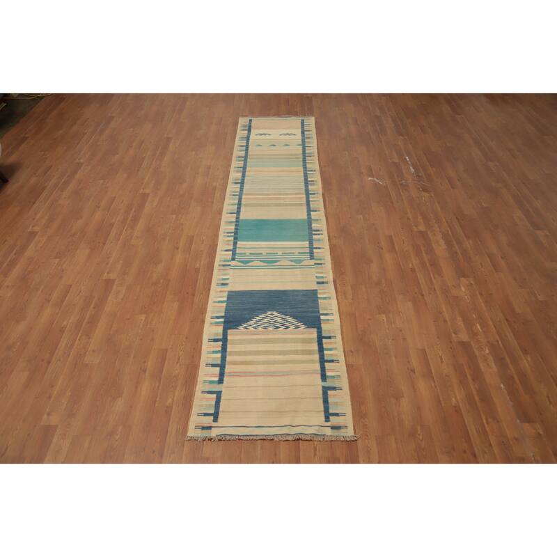 Hand Woven Oriental 100% Wool Carpet Southwestern Tribal Multi-Colored Kilim Runner Rug - 11' 5'' X 2' 5''