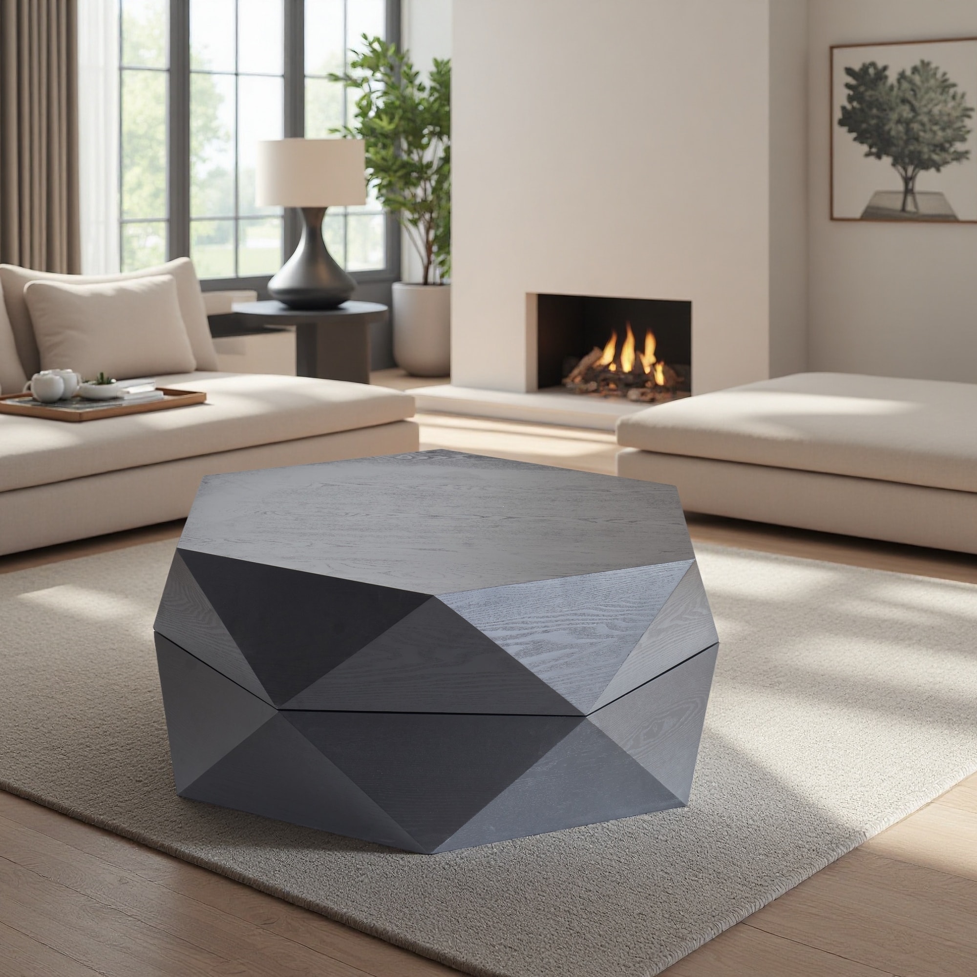 36.61" Retro Style Drum Flip Top Coffee Table with Hidden Storage for Living Room, Bedroom and Office - 1-Piece