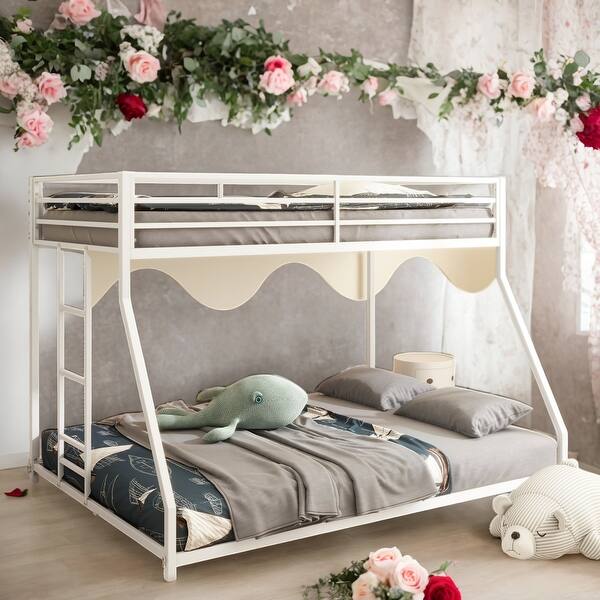 slide 2 of 9, Twin Over Full Metal Bunk Bed with Strong Construction White