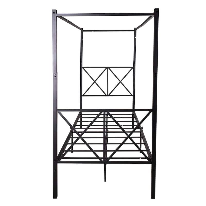 Black Metal Canopy Bed Frame and X Shaped Frame， Upgrade Your Bedroom
