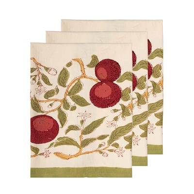 Couleur Nature Orange Tree Tea Towels - Red/Green - 20" x 30" - Set of 3 - 20" x 30"