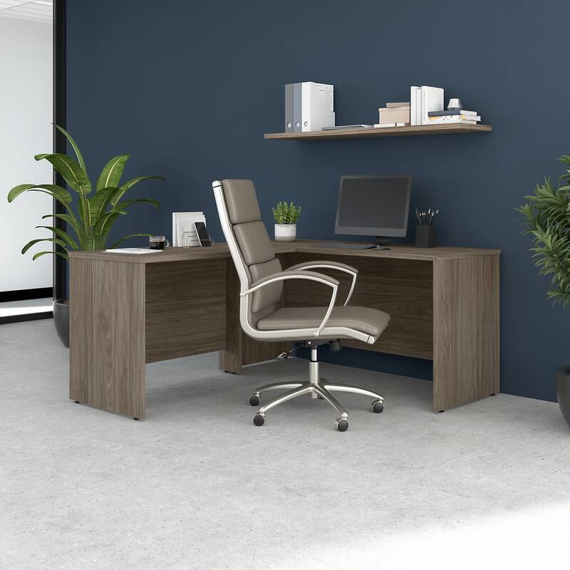 Studio C 60W x 24D L Shaped Desk with 42W Return by Bush Furniture - Modern Hickory