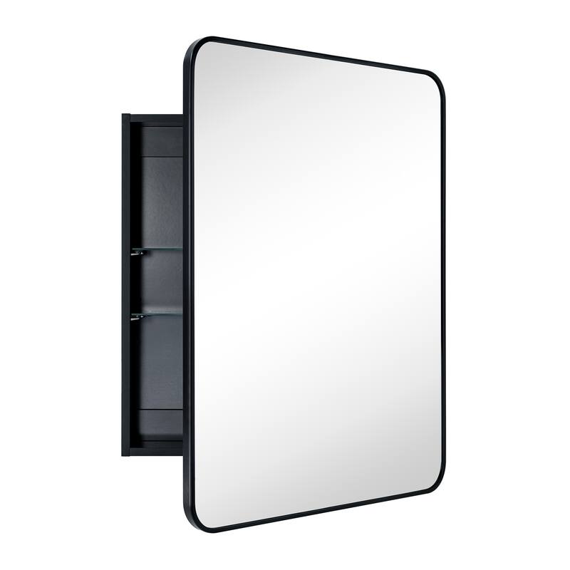 TEHOME Garnes Recessed or Surface Mount Framed Medicine Cabinet with Adjustable Shelves - 24'' x 30'' - Black