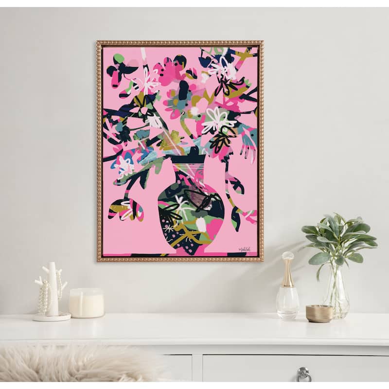 Kate and Laurel Sylvie Beaded Pinnacle Vase Framed Canvas by Inkheart Designs
