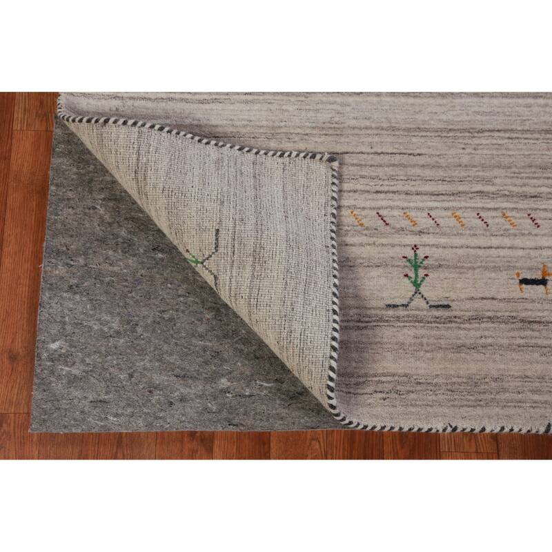 Hand Knotted Oriental 100% Wool Carpet Tribal Stripe Beige & Ivories Gabbeh Area Rug - 8' 10'' X 6' 1''