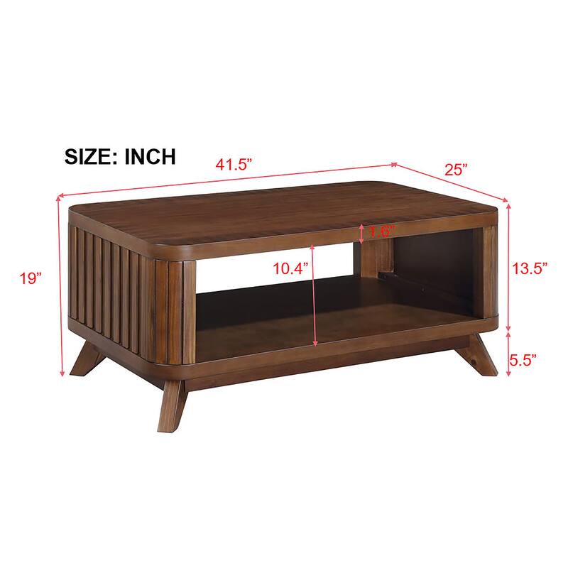 Rectangular Wooden Coffee Table Wooden Center Coffee Table with Open Storage Shelf Solid Wood Legs for Living Room