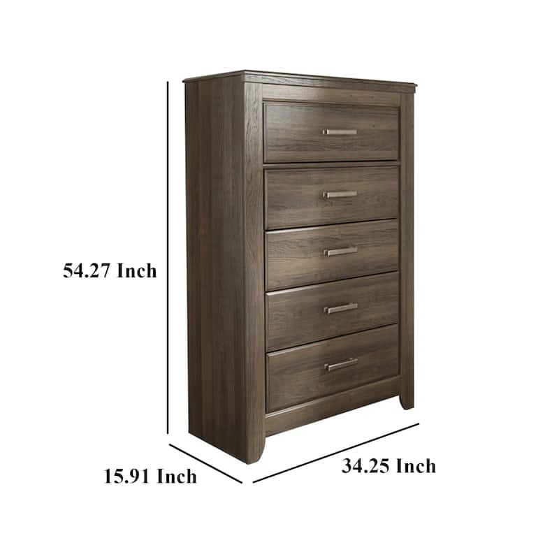 Rye Tall Dresser Chest, 5 Drawers, Modern Classic Laminate Dark Brown
