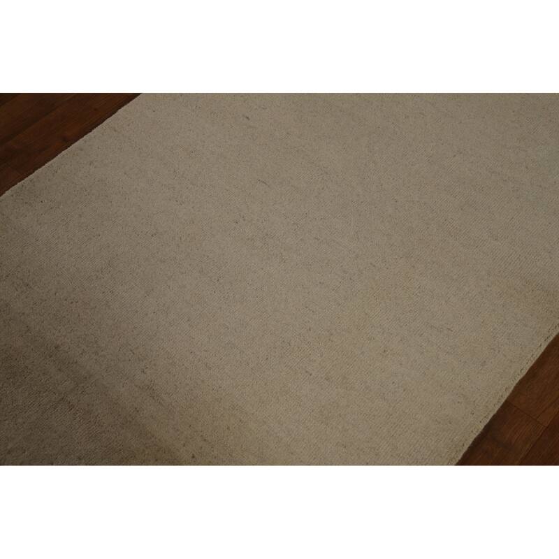 Modern Gabbeh Runner Rug Hand-Knotted Beige Solid Wool Carpet - 3'1" x 9'11"
