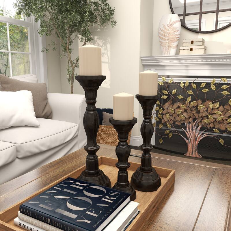 Black Mango Wood Farmhouse Candle Holder (Set of 3) - S/3 18", 15", 12"H