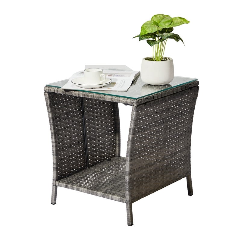 Patio Rattan Side Table - Grey