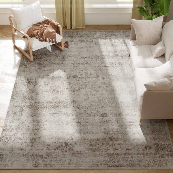 slide 2 of 9, HOMCOM Area Rug 8x10, Machine Washable Rug, Non-Slip Traditional Floor Cover Foldable Carpet for Living Room, Bedroom - 6' x 7' Cream/Onyx - 6' x 7' - Square