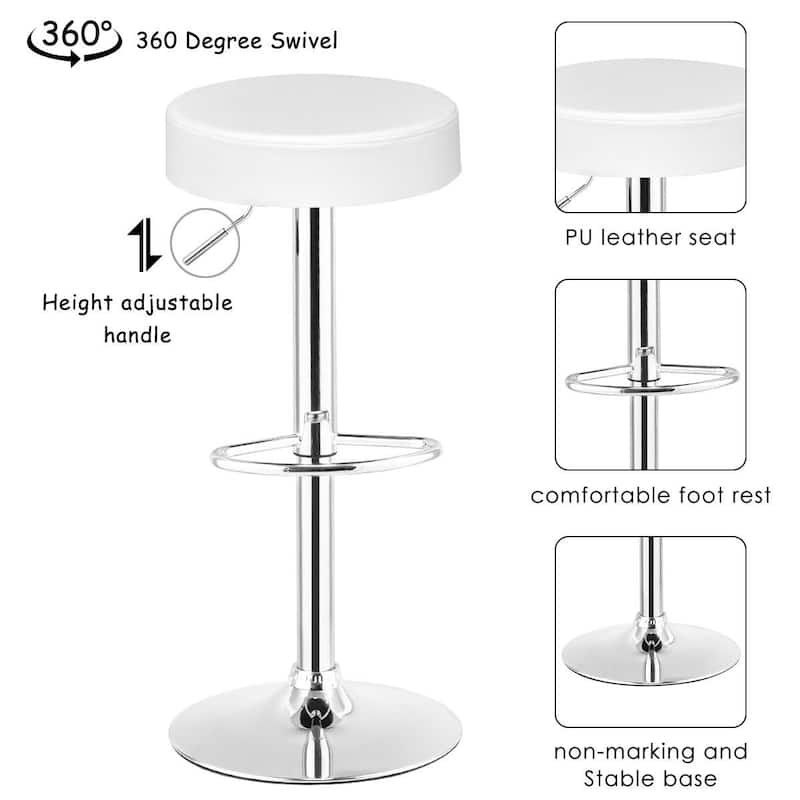 Gymax 1 PC Bar Stool Round Leather Seat Chrome Leg Adjustable