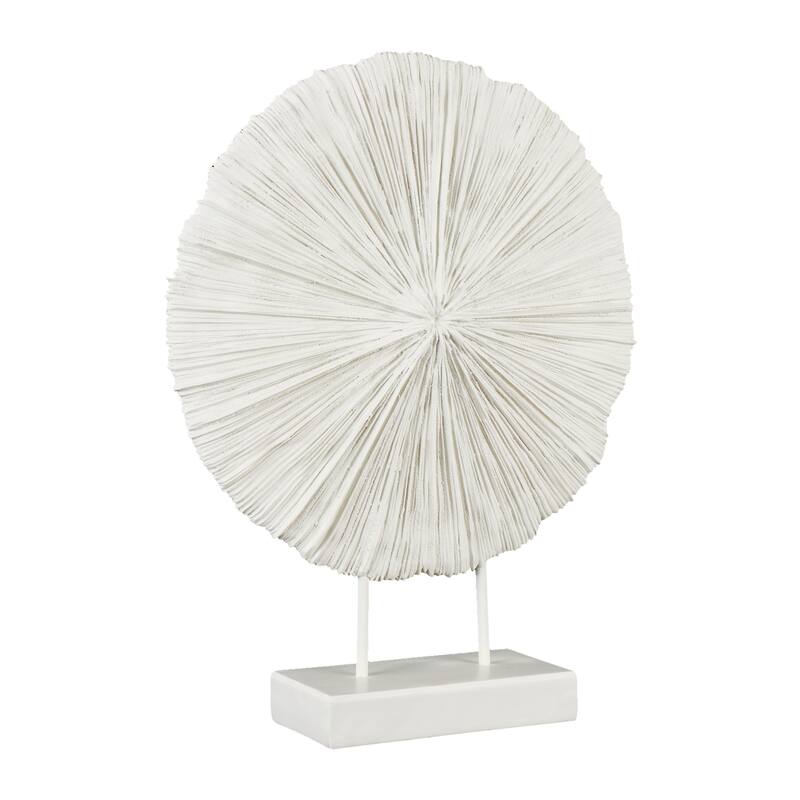 Cream Resin Textured Round Coral Decorative Sculpture with Elevated Stand