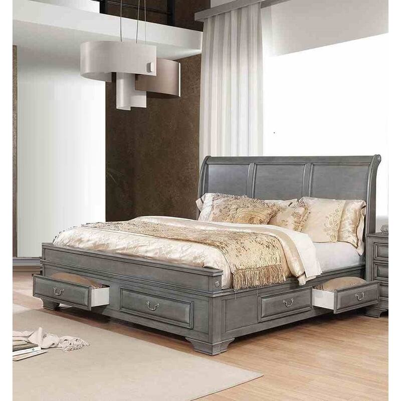 Elegant Gray Finish 1 Piece Storage Bed