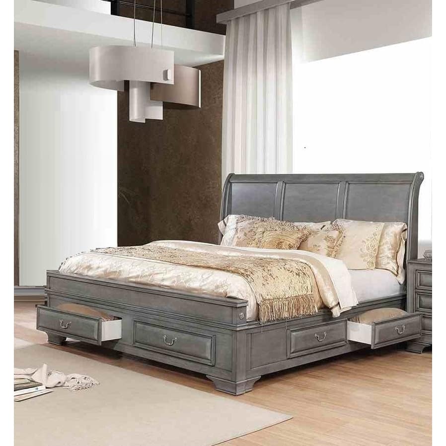 Elegant Gray Finish 1 Piece Storage Bed