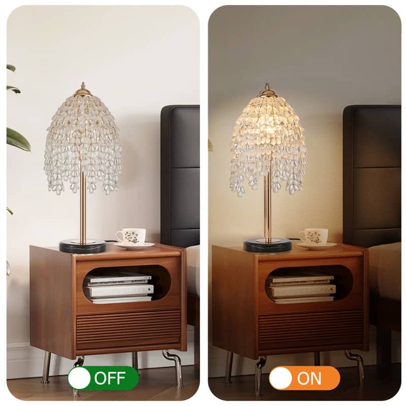 19" Crystal Table Lamp Vintage Waterfall Design with Teardrop Beads & Marble Base (Bulb Not Included)