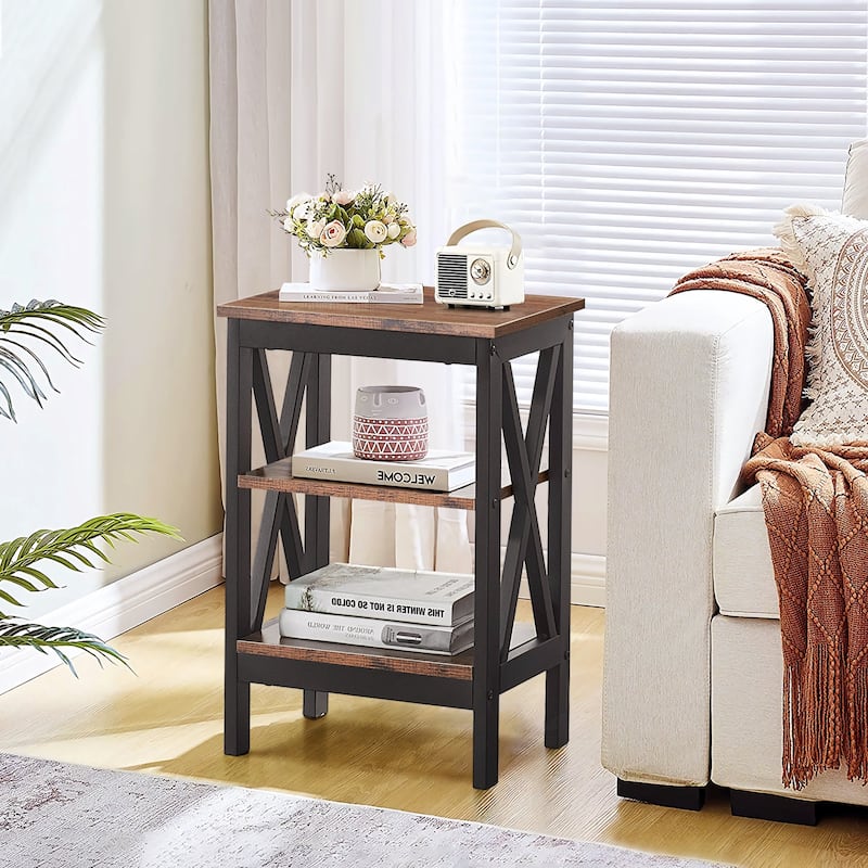 Javlergo Modern 3-Tier Nightstand X-Shape Metal Frame with MDF Open Shelves Easy Assembly for Bedroom Living Room