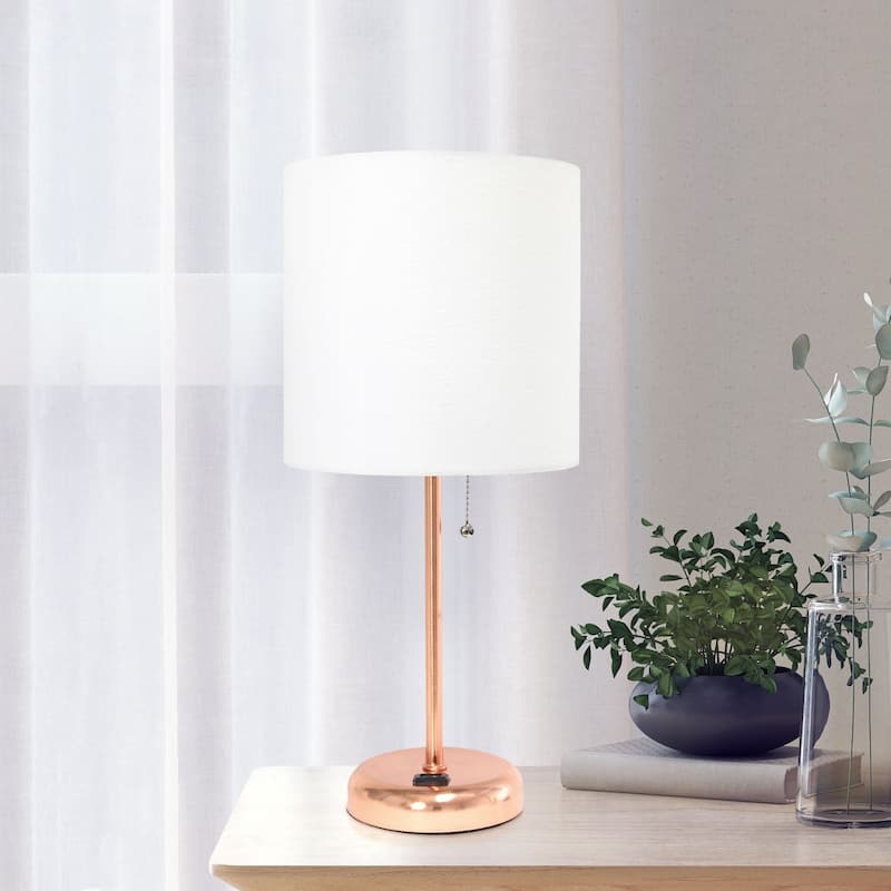 Stick Base Bedside Table Desk Lamp with Drum Shade - 19.5" - Rose Gold and White