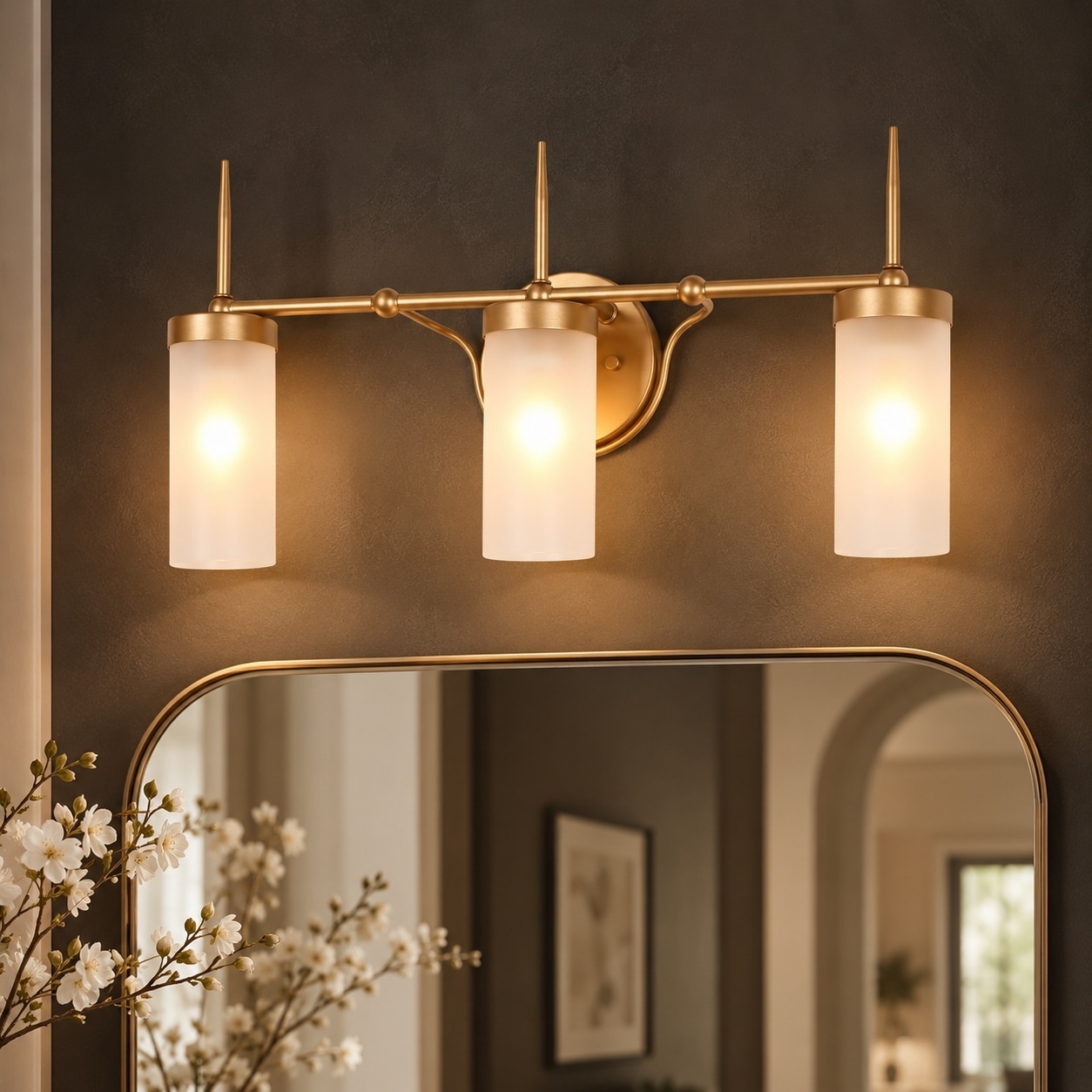 Modern Gold 3-Light Linear Bathroom Vanity Lights Frosted Glass Wall Sconces - 22" L x 5" W x 11" H