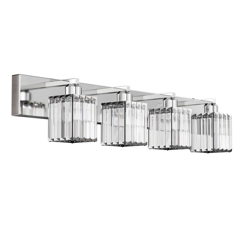 YANSUN 4-Light Vanity Light Fixture with Square Chrome Frame and Crystal Shades