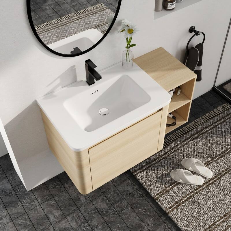 Malwee 28"/40"/52"/68" Floating Bathroom Vanity, Wall Mounted Bathroom Vanity with Ceramic Sink,Soft Close Door and Shelf