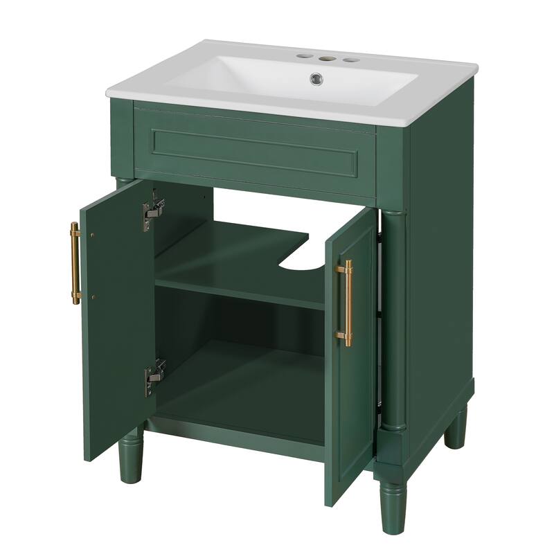 24" Bathroom Vanity with Integrated Ceramic Sink, Bathroom Cabinet with 2 Doors, Single Sink Bathroom Vanity