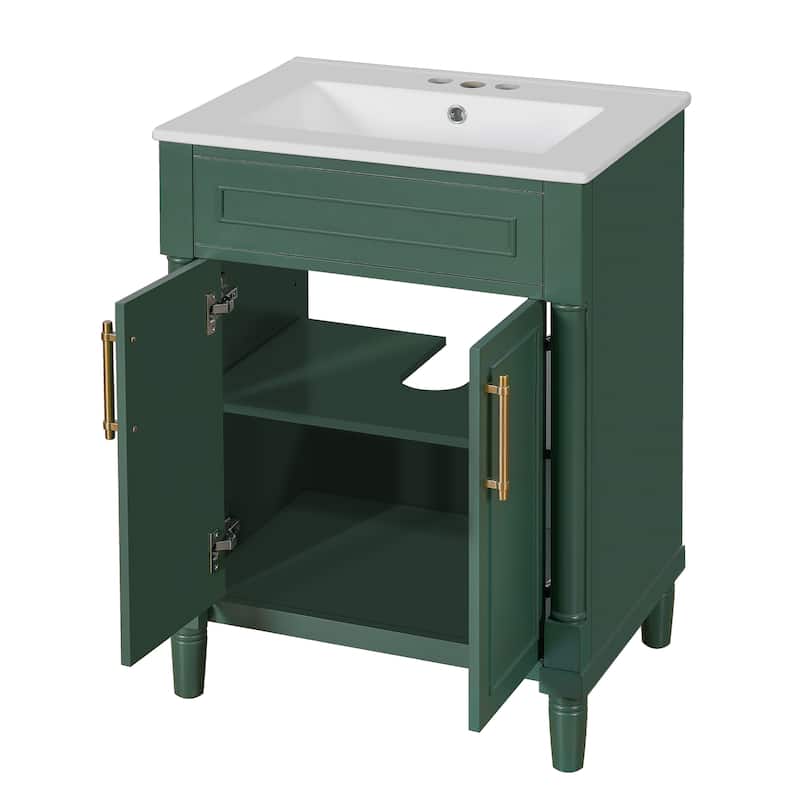 Bathroom Vanity with Sink, Multifunctional Small Bathroom Cabinet, Bathroom Vanities with 2 Doors & Adjustable Shelf