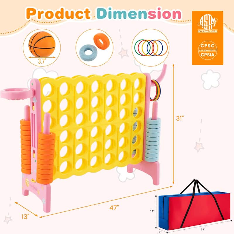 Jumbo 4-to-Score 4 in A Row Giant Game Set with Stickers Carry Bag