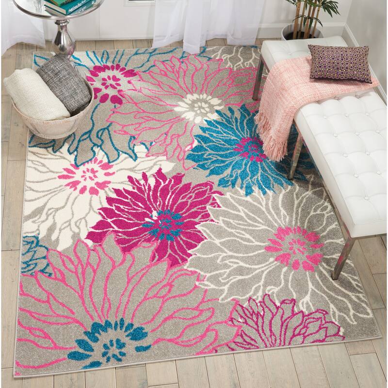 Nourison Passion Abstract Modern Floral Area Rug - 5'3" x 7'3" - Pink/Grey
