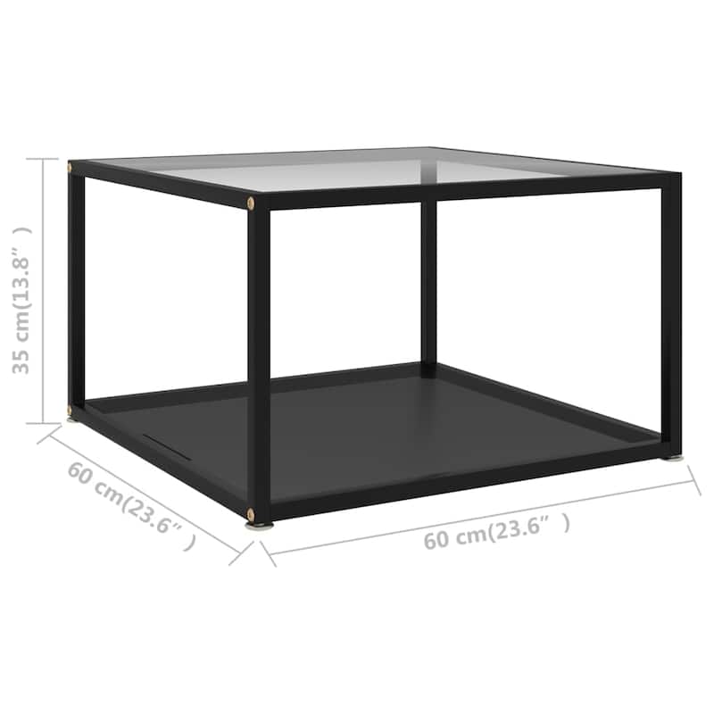 vidaXL Coffee Table Transparent and Black 23.6"x23.6"x13.8" Tempered Glass - 23.6" x 23.6" x 13.8"