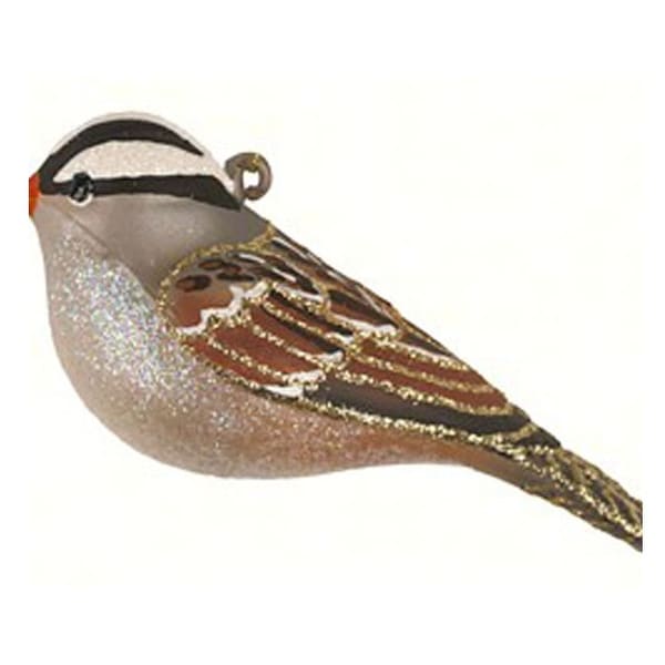 5" Brown and White Crowned Sparrow Hanging Glass Ornament - N/A