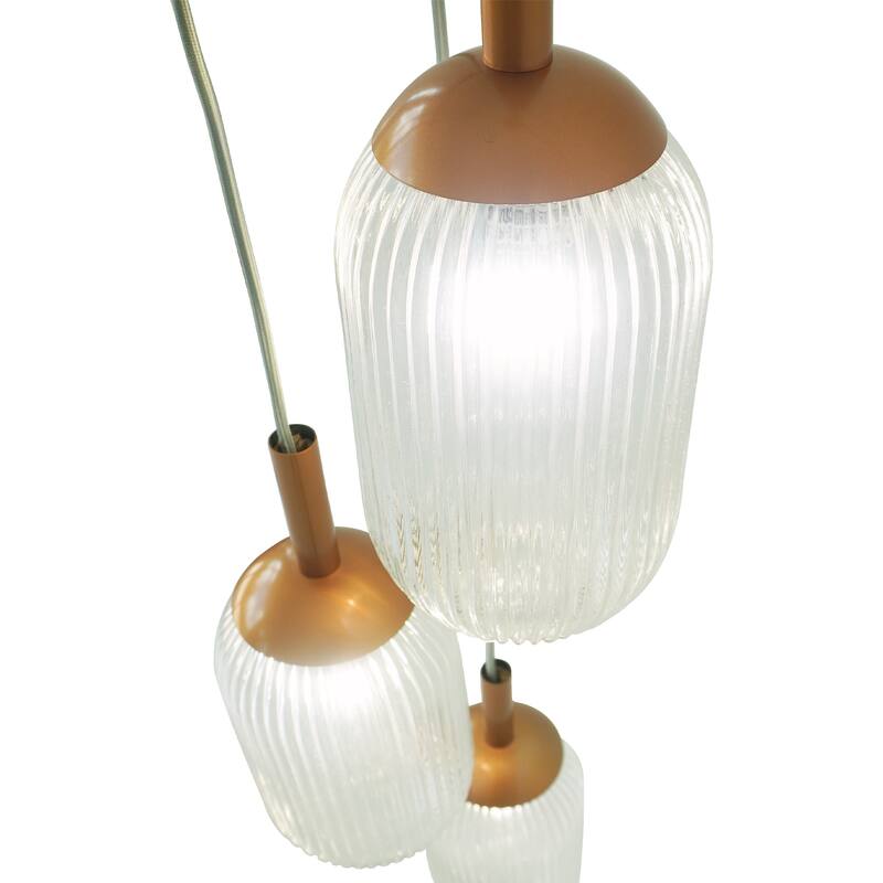 Flora Gold Triple Pendant Light with Ribbed Glass