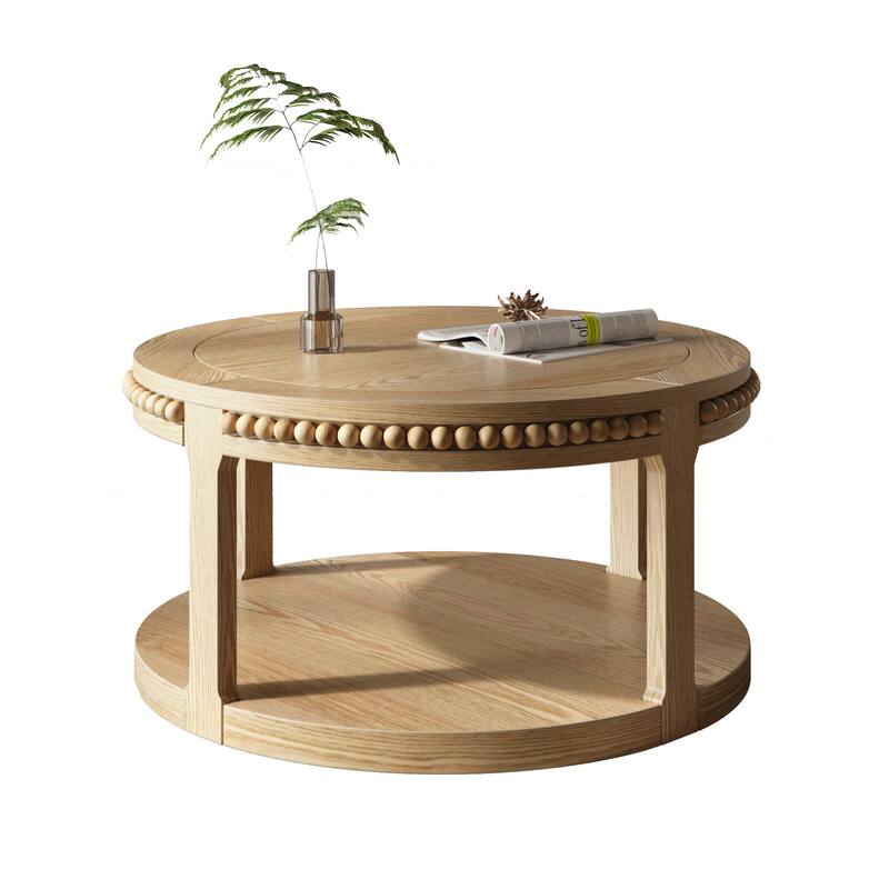 31.5 Inch Round Solid Wood Coffee Table for Living Room