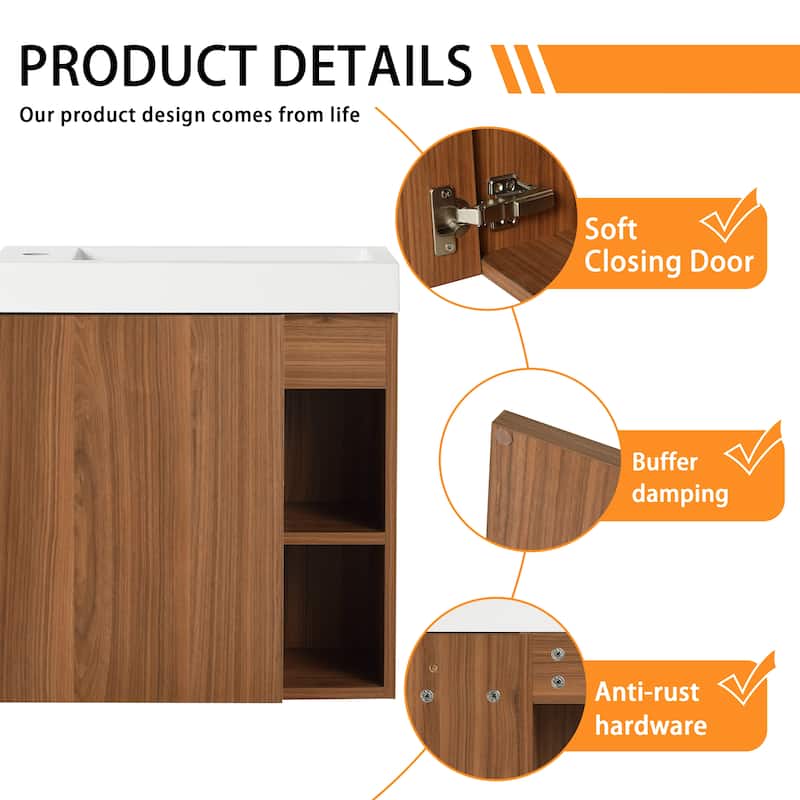 Bathroom Vanity With Sink In 20 Inch, Floating Bathroom Vanity With Soft Close Door