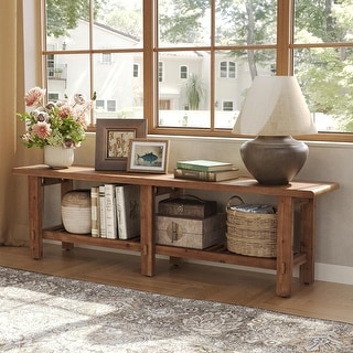 63" Solid Wood Entryway Shoe Bench, Bed End Bench with Storage Shelf