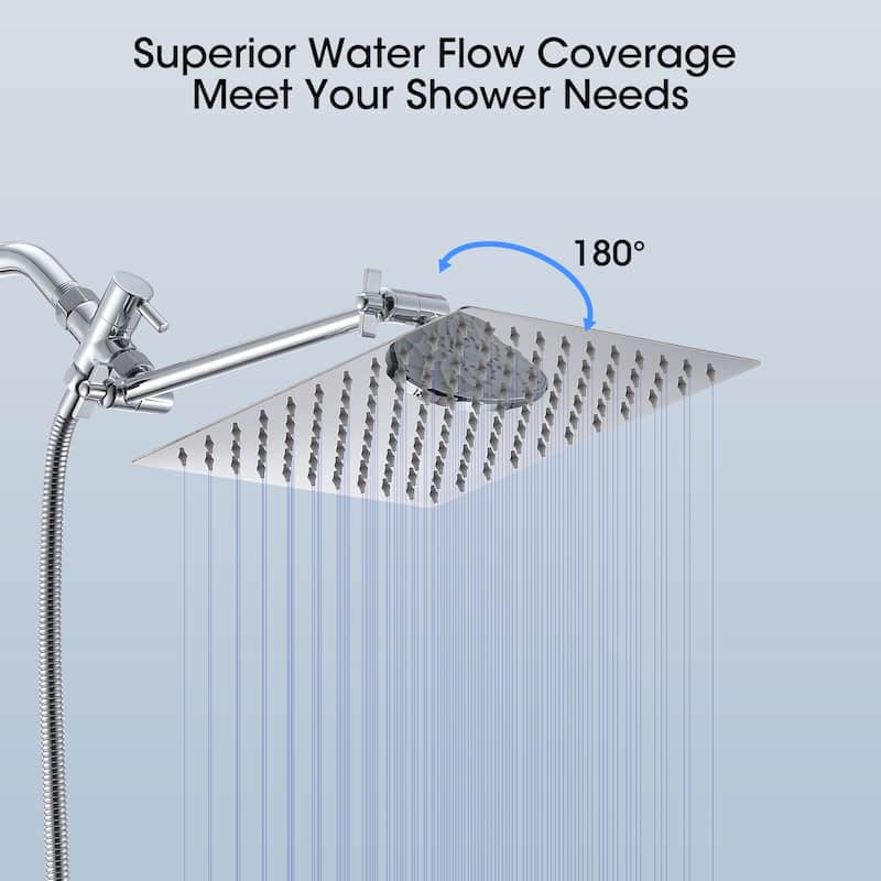 Shower Head,Rainfall Shower Head/Handheld Shower Combo, 6 Settings Adjustable Anti-leak Shower Head Height/Angle Adjustable