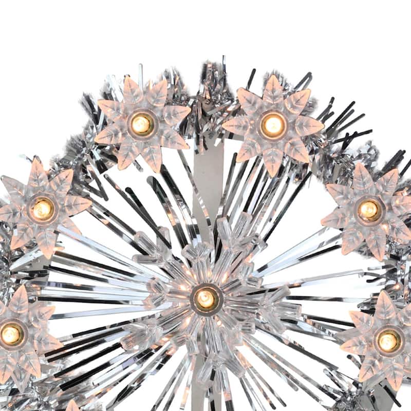7" Silver Snowflake Starburst Christmas Tree Topper Clear Lights
