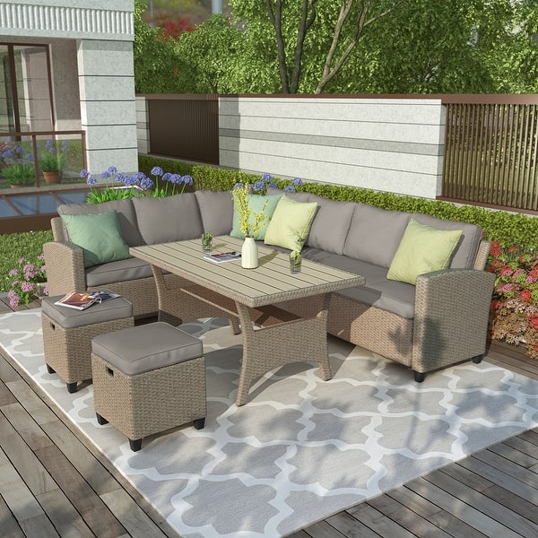 5 Piece Outdoor Wicker Sectional Sofa Couch Dining Table Chair 8 X 10 Overstock 31960202