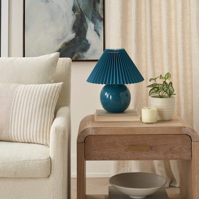 Nourison 13" Round Ceramic Table Lamp with Pleated Shade