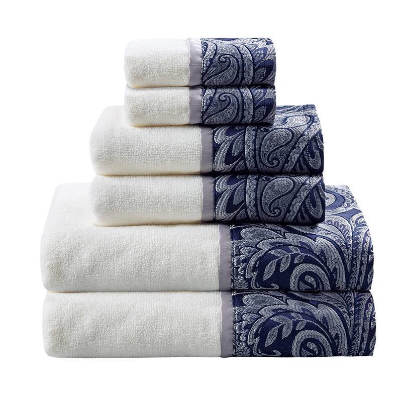 6-Piece Cotton Jacquard Towel Set - N/A