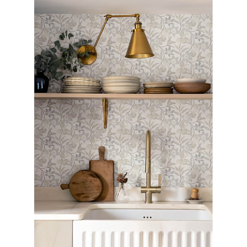Chesapeake Passiflora Grey Fruit and Floral Wallpaper